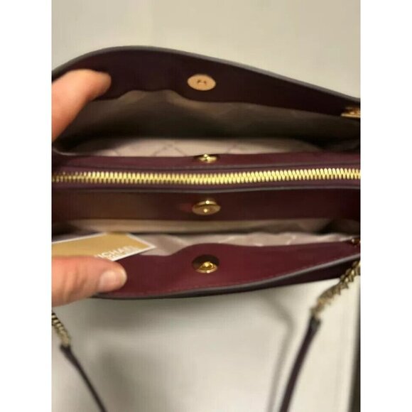 Michael kors Chain Strap Tote Shoulder Handbag Womens Oxblood Leather Zip-Up - Picture 6 of 8